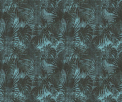 Tapet tropical personalizat cu frunze tropicale de monstera si palmieri pe un fundal albastru inchis aqua dark vegetation