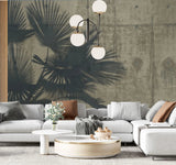 Tapet tropical personalizat cu umbre de palmieri tropicali thrinax parviflora pe un fundal de ciment gri concrete palms