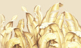 Tapet tropical personalizat cu frunze tropicale elegante aurii cu efect de pene pe fundal nude golden bird's nest fern