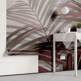 Tapet tropical personalizat cu frunze tropicale de palmier salbatic rosiatic pe fundal gri texturat picabeen palm