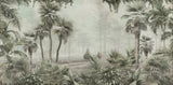 Tapet tropical personalizat cu palmieri inalti yatay copaci vazuti in departare totul in cadru de jungla tropicala sepia jungle
