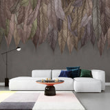 Tapet tropical personalizat cu frunze tropicale in diverse nuante rozalii aurii si maronii pe fundal maro inchis texturat tropical boho