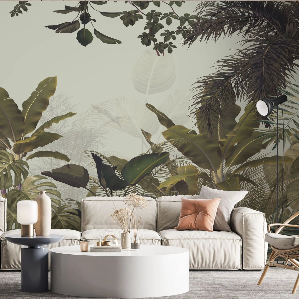 Tapet tropical personalizat cu plante tropicale  frunze tropicale de monstera bananier palmier flori tropicale efect de jungla amazoniana tropical canvas