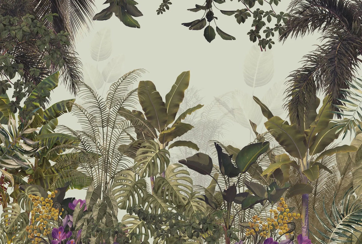 Tapet tropical personalizat cu plante tropicale  frunze tropicale de monstera bananier palmier flori tropicale efect de jungla amazoniana tropical canvas