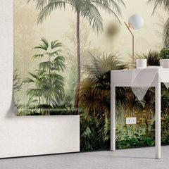 Tapet tropical personalizat cu frunze si plante si flori tropicale intr un cadru luminos tropical flora