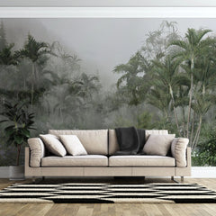 Tapet personalizat tropical cu jungla aflata in ceata foggy jungle