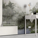 Tapet personalizat tropical cu jungla aflata in ceata foggy jungle