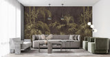 Tapet personalizat tropical cu bambus auriu pe un fundal maro inchis dark bamboo