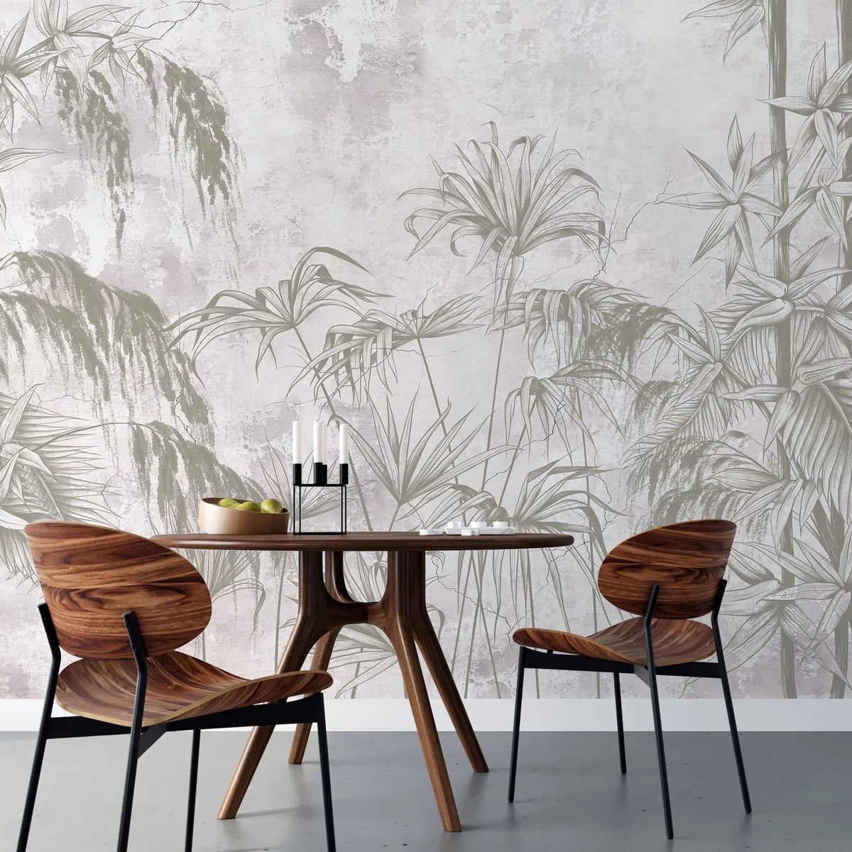 Tapet personalizat tropical cu bambus pe un fundal deschis white jungle