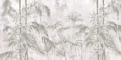 Tapet personalizat tropical cu bambus pe un fundal deschis white jungle