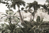 Tapet personalizat tropical cu ceata lasata peste apa din jungla palmieri si plante tropicale fog over the jungle