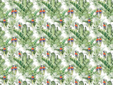 Tapet personalizat tropical cu pasari tropicale colorate printre frunze verzi de palmier tropical palm exotic birds