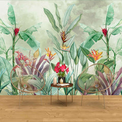 Tapet personalizat tropical cu jungla tropicala in nuante de verde cu plante tropicale tropical dream