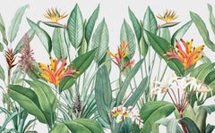 Tapet personalizat tropical cu jungla tropicala in nuante de verde cu plante tropicale tropical paradise