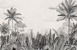 Tapet personalizat tropical cu un sketch de natura tropicala in tonuri neutre oferind un aspect rustic si elegant tropical sketch