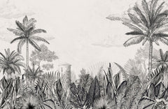 Tapet personalizat tropical cu un sketch de natura tropicala in tonuri neutre oferind un aspect rustic si elegant tropical sketch