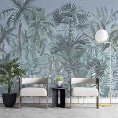 Tapet personalizat Tropical cu plante tropicale intr-un fundal albastru - BLUE TINTED JUNGLE