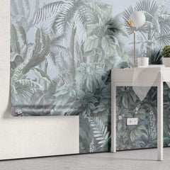 Tapet personalizat Tropical cu plante tropicale intr-un fundal albastru - BLUE TINTED JUNGLE