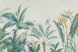 Tapet personalizat Tropical cu plante tropicale in nuante de verde si fundal bej - PARADISE TROPIC SKETCH