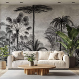 Tapet personalizat Tropical cu peisaj tropical desenat in dungi alb si negru - TROPICAL POSTCARD