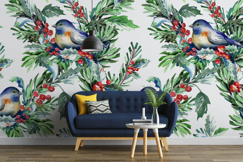 Tapet personalizat Tropical cu pasari si fructe - BIRDS AND BERRIES