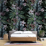 Tapet personalizat Tropical cu plante tropicale si flori de hibiscus - DARK PINKY TROPICAL