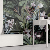 Tapet personalizat Tropical cu plante tropicale si flori de hibiscus - DARK PINKY TROPICAL