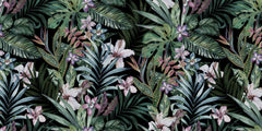 Tapet personalizat Tropical cu plante tropicale si flori de hibiscus - DARK PINKY TROPICAL