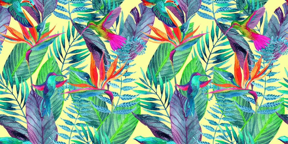 Tapet personalizat Tropical cu pasari si plante verzi - FLASHY TROPICAL