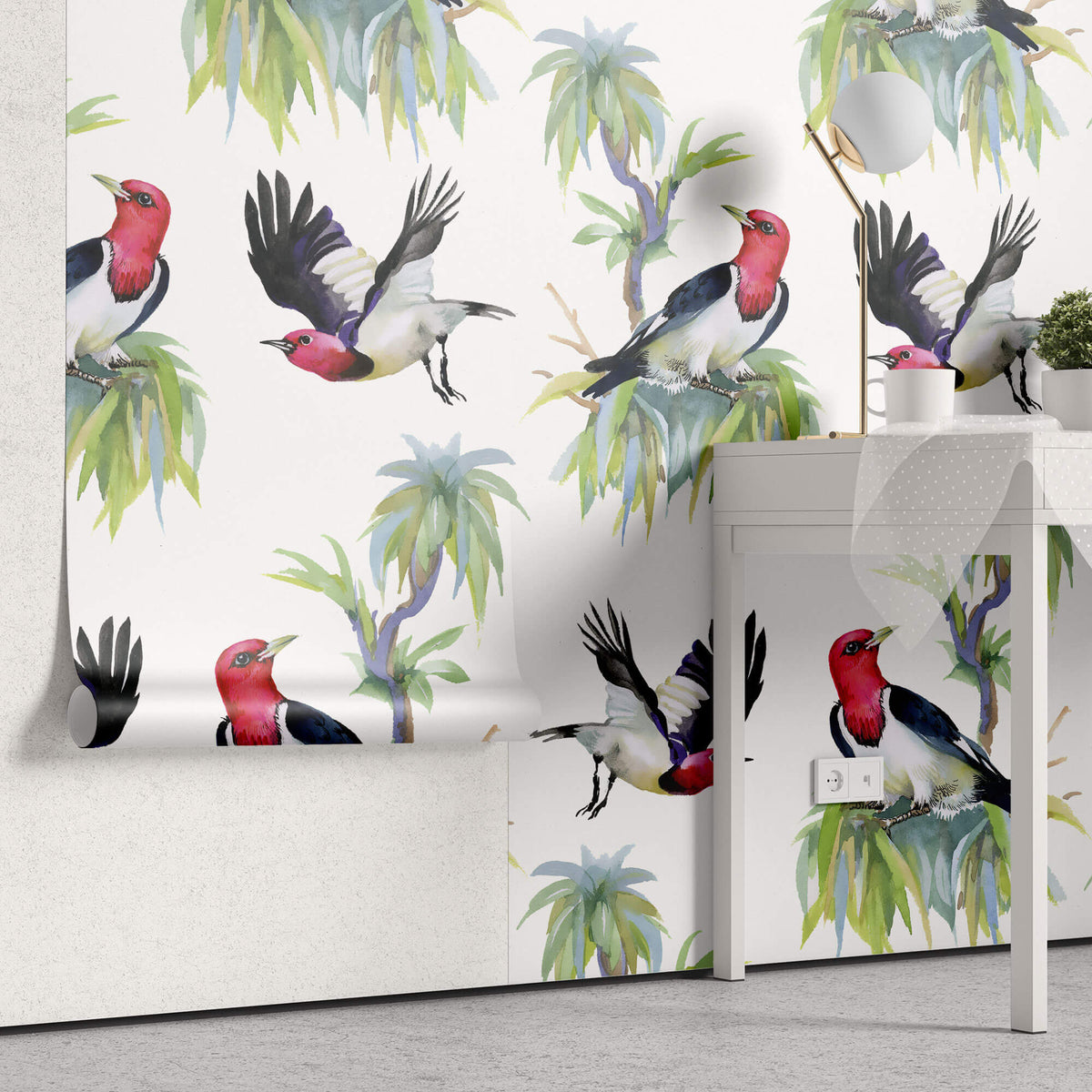 Tapet personalizat Tropical cu pasari exotice - RED-HEADED CARDINAL