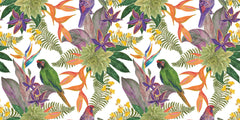 Tapet personalizat Tropical cu papagali si flori exotice - FRENZY PARROTS