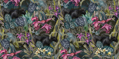 Tapet personalizat Tropical cu plante tropicale si pantere negre - PINK BLACK PANTHER