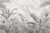Tapet personalizat Tropical cu plante tropicale gri pe un fundal de marmura gri - GREY TROPICAL MARBLE