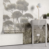 Tapet personalizat Tropical cu copaci si plante exotice - GREY RAINFOREST