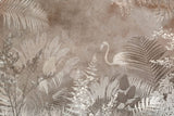 Tapet personalizat Tropical cu frunze tropicale si flamingo in nuante maronii - SEPIA TROPICAL FLAMINGO