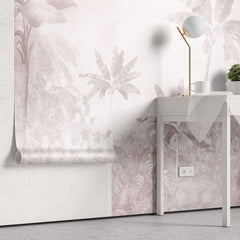 Tapet personalizat Tropical in nuante de roz - FADED PINK JUNGLE