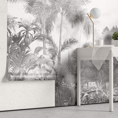 Tapet personalizat Tropical cu peisaj tropical in nuante de gri - GREYSCALE TROPICAL FOG I
