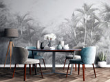 Tapet personalizat Tropical cu palmieri in nuante de gri - GREYSCALE TROPICAL FOG II