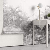 Tapet personalizat Tropical cu palmieri in nuante de gri - GREYSCALE TROPICAL FOG II