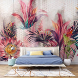 Tapet personalizat Tropical cu flori si plante tropicale roz - TROPICAL PINK ARCHES