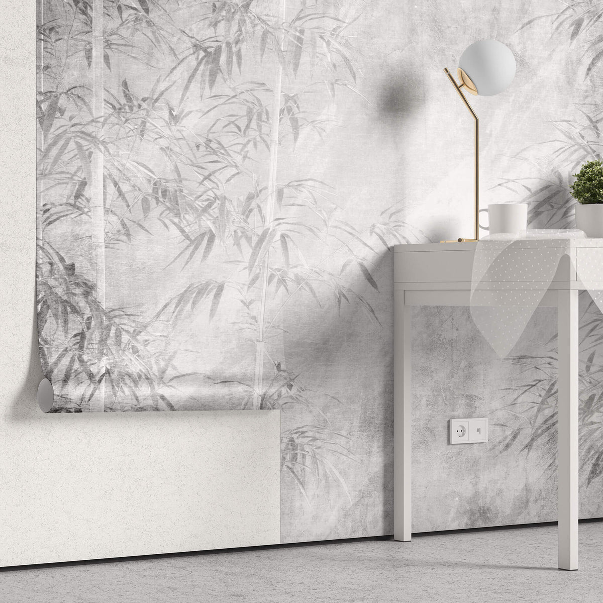Tapet personalizat Tropical cu bambus gri - GREYSCALE BAMBOO