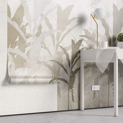 Tapet personalizat Tropical cu frunze de bananier bej - CONCRETE ABSTRACT JUNGLE