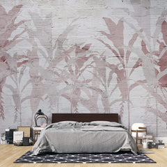 Tapet personalizat Tropical cu frunze de bananier roz pe un fundal texutrat de plaster - PLASTER ABSTRACT JUNGLE
