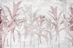Tapet personalizat Tropical cu frunze de bananier roz pe un fundal texutrat de plaster - PLASTER ABSTRACT JUNGLE