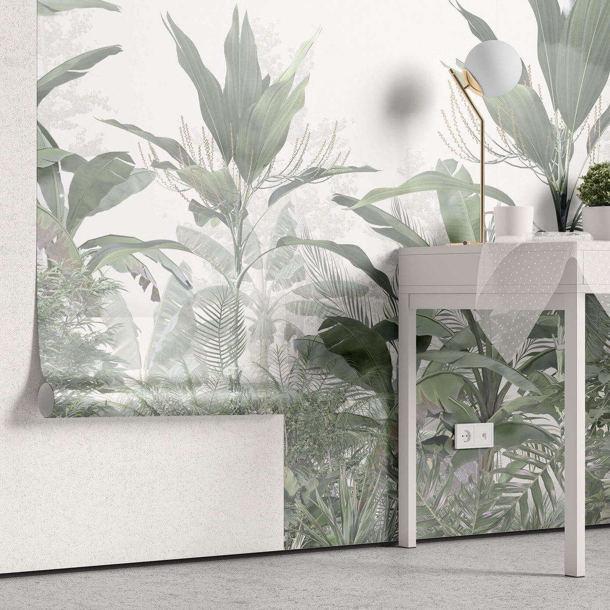 Tapet personalizat Tropical cu plante verzi si cer innorat - GREEN HUMID JUNGLE