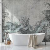 Tapet personalizat Tropical cu plante tropicale pe un fundal de perete cimentat - CONCRETE WALL VEGETATION