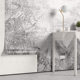 Tapet personalizat Tropical cu plante tropicale pe un funal de perete gri crapat - CRACKED WALL JUNGLE