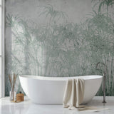Tapet personalizat Tropical cu palmieri verzi pe un fundal texturat gri de ciment - ABSTRACT CONCRETE BAMBOO