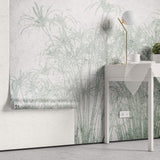 Tapet personalizat Tropical cu palmieri verzi pe un fundal texturat gri de ciment - ABSTRACT CONCRETE BAMBOO