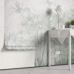 Tapet personalizat Tropical cu palmieri verzi pe un fundal texturat gri de ciment - ABSTRACT CONCRETE BAMBOO